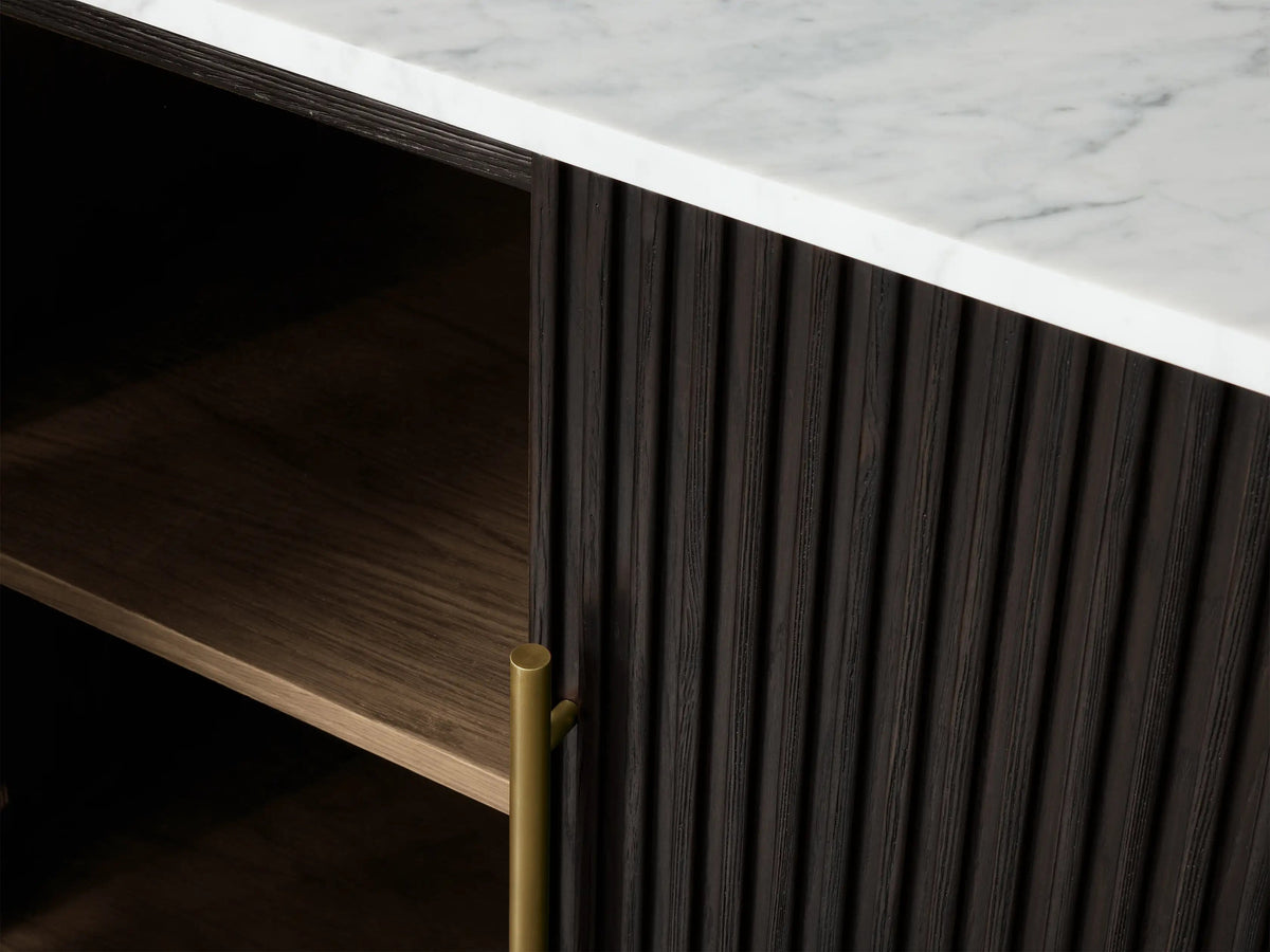 Rural Marble-Top Oak Sideboard Cabinet