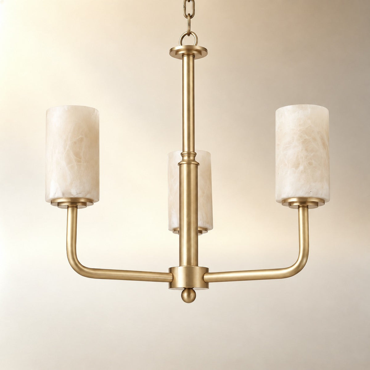 Brass 3-Arm Cylinder Alabaster Pendant Light