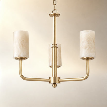 Brass 3-Arm Cylinder Alabaster Pendant Light