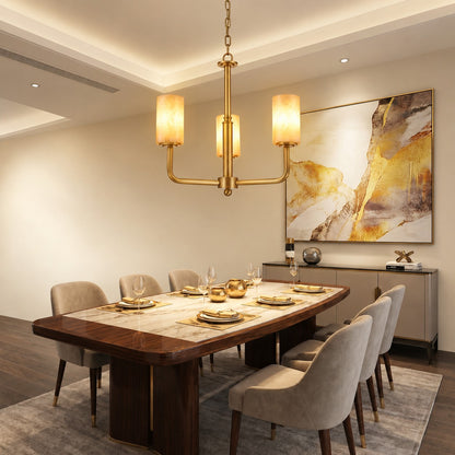 Brass 3-Arm Cylinder Alabaster Pendant Light