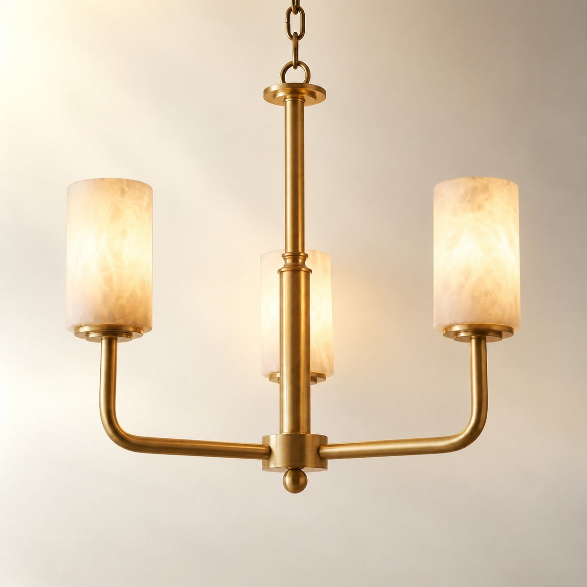 Brass 3-Arm Cylinder Alabaster Pendant Light