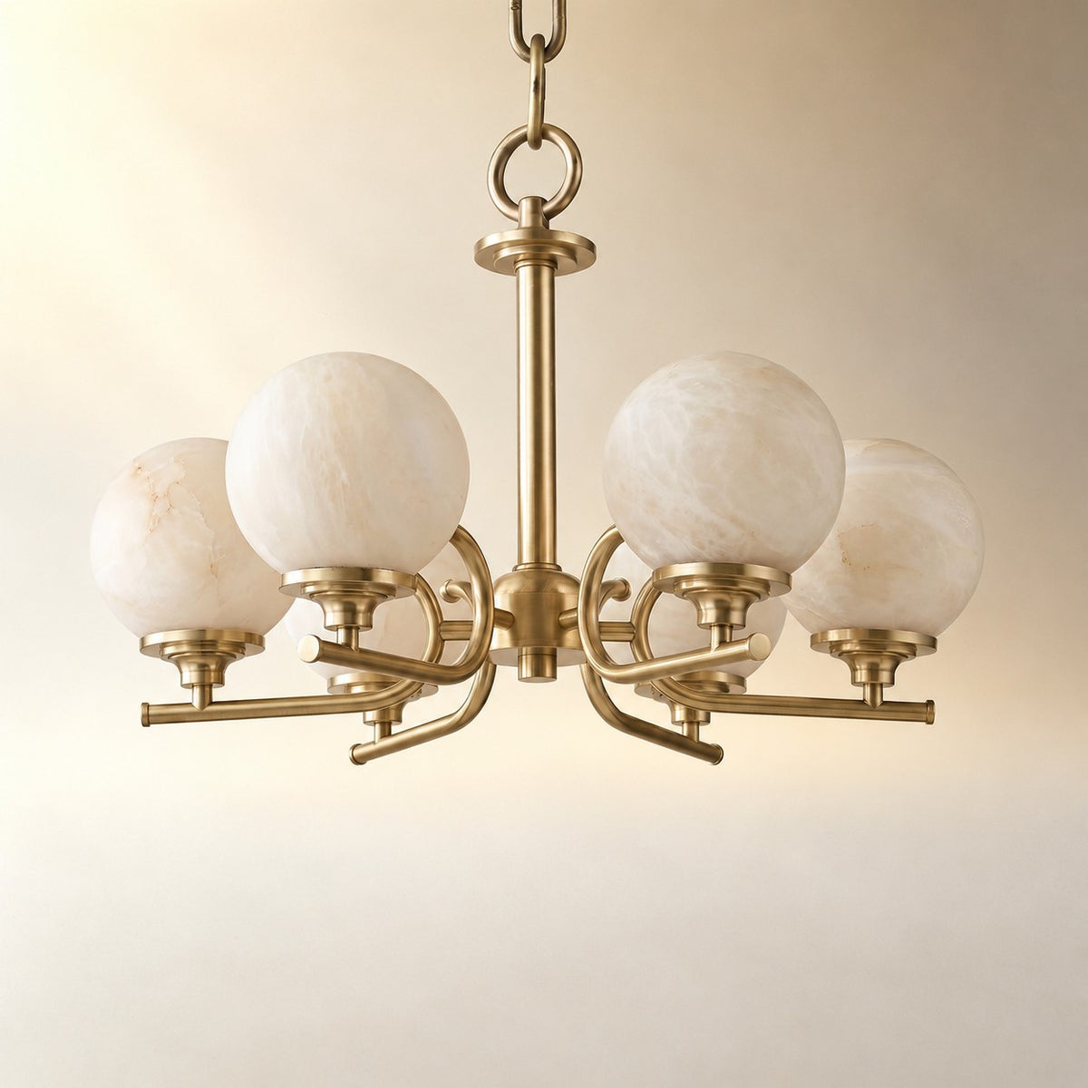 Brass 6-Arm Chandelier Alabaster