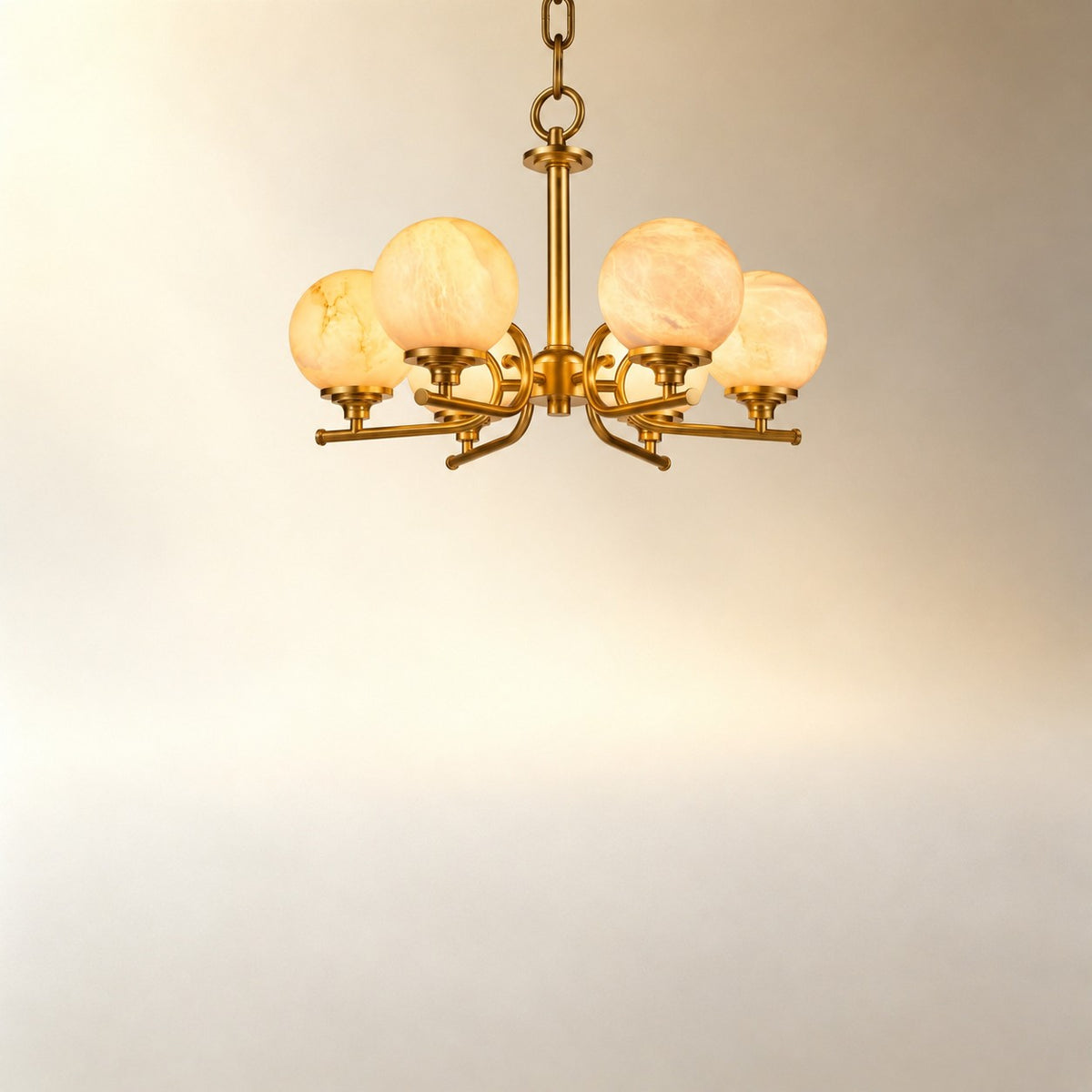 Brass 6-Arm Orb Alabaster Pendant Light