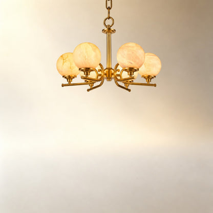 Brass 6-Arm Orb Alabaster Pendant Light