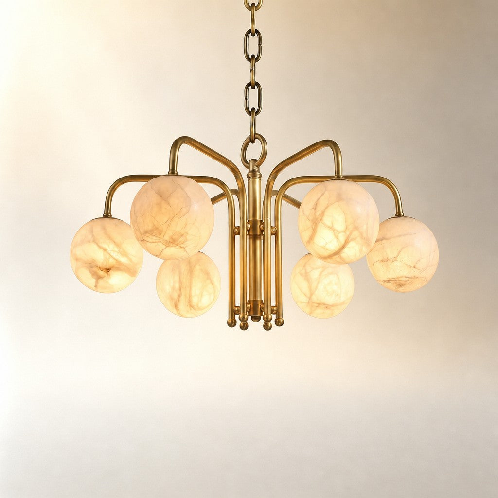 Brass 6-orb Alabaster Pendant Light