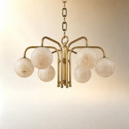 Brass 6-orb Alabaster Pendant Light