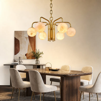 Brass 6-orb Alabaster Pendant Light