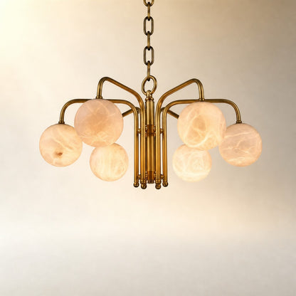Brass 6-orb Alabaster Pendant Light