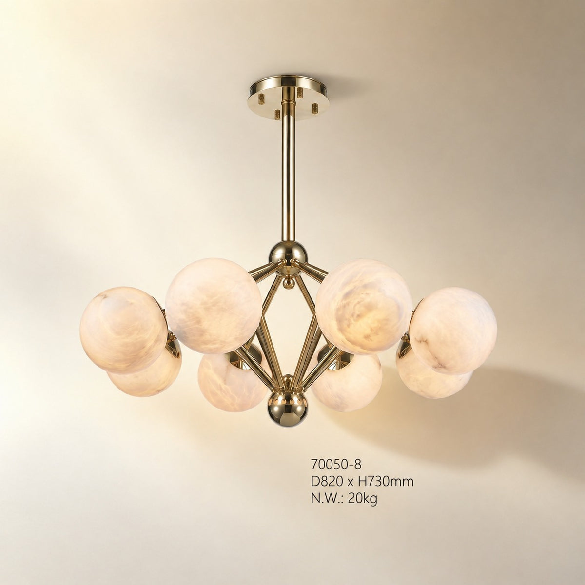 Brass 8-orb Alabaster Pendant Light