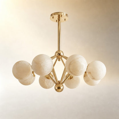 Brass 8-orb Alabaster Pendant Light
