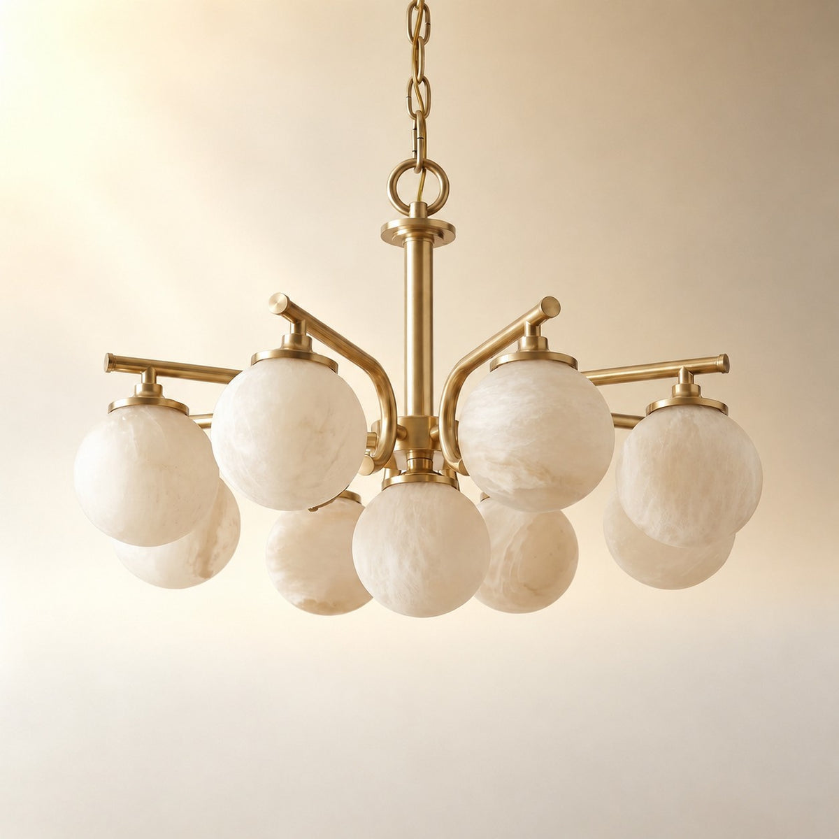 Brass 9-orb (extra) Alabaster Pendant Light