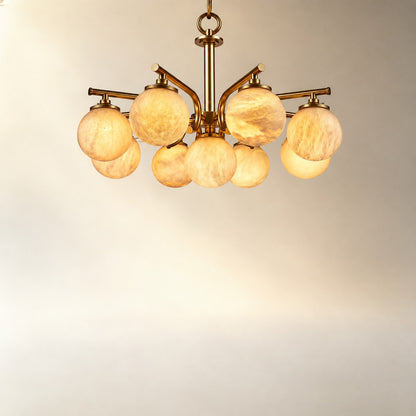 Brass 9-orb (extra) Alabaster Pendant Light
