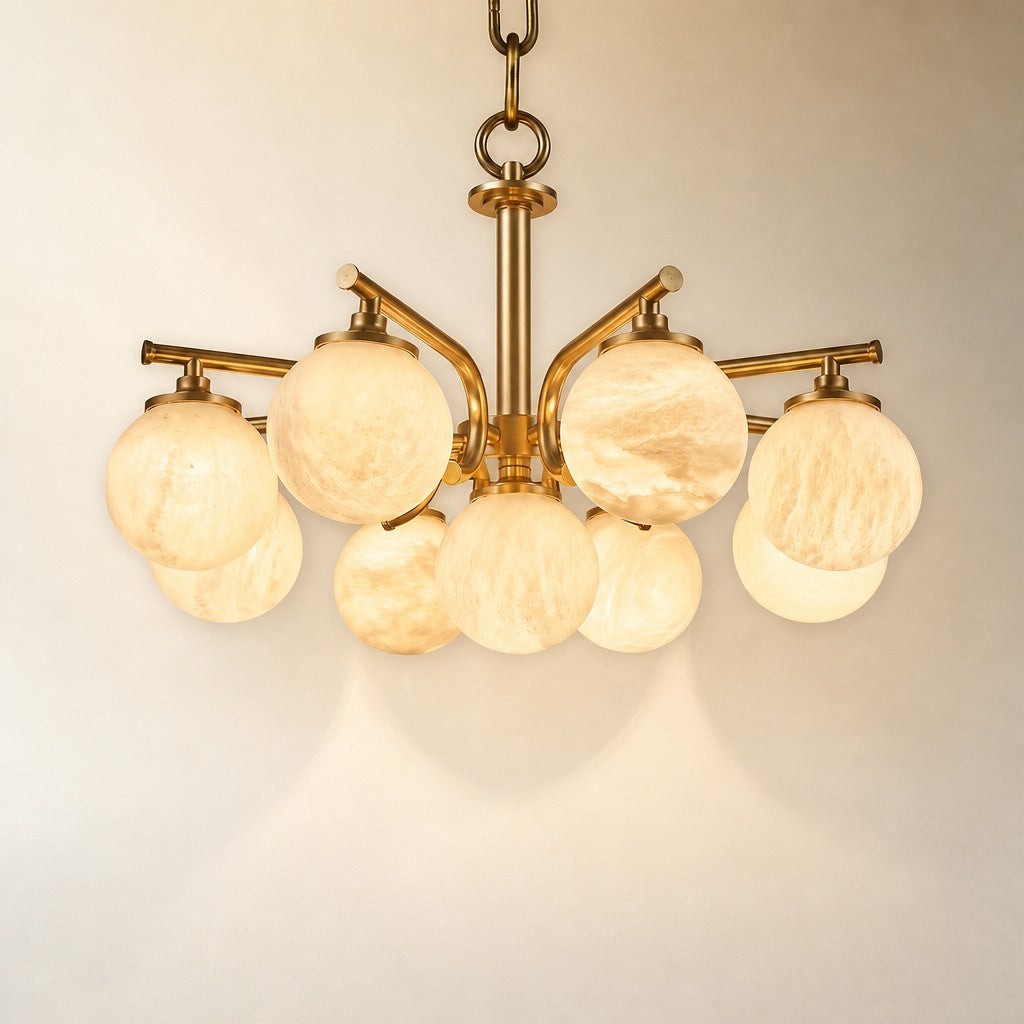 Brass 9-orb (extra) Alabaster Pendant Light