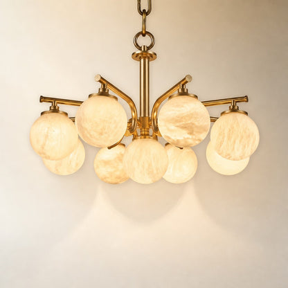 Brass 9-orb (extra) Alabaster Pendant Light