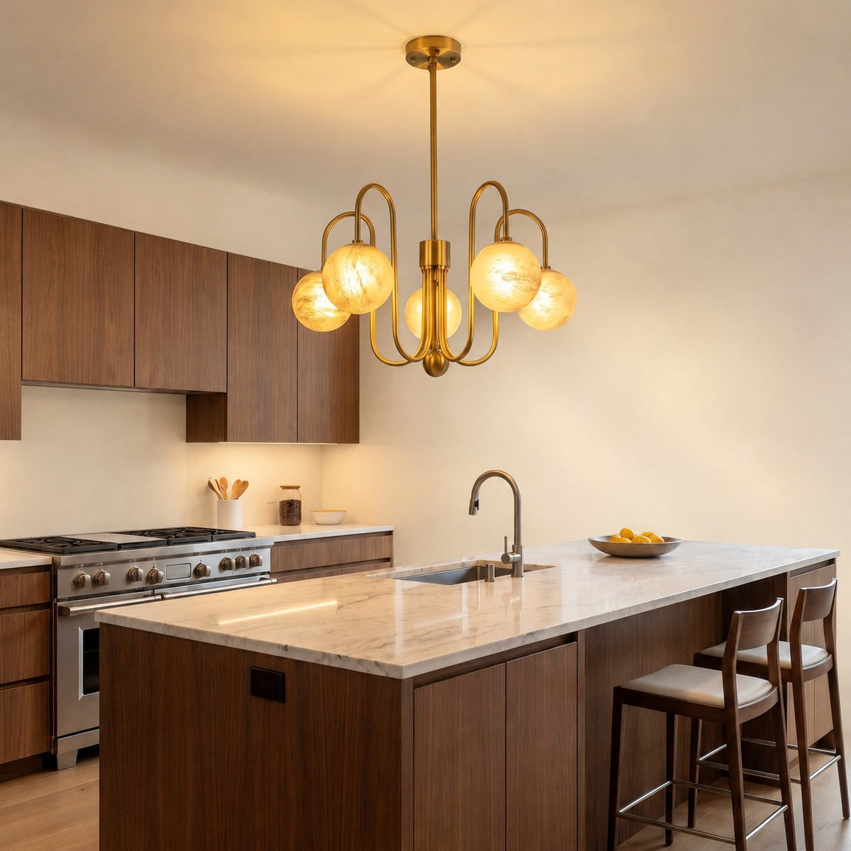 Brass Arc Alabaster Pendant Light