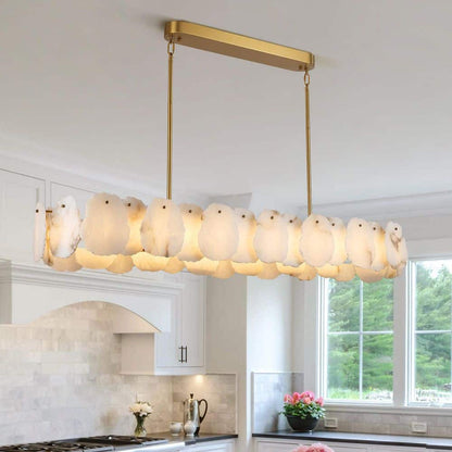 57.8 in. 1-Light Dimmable Integrated LED Brass Alabaster Chandelier, Luxury Large Marble Kitchen Island Chandelier
