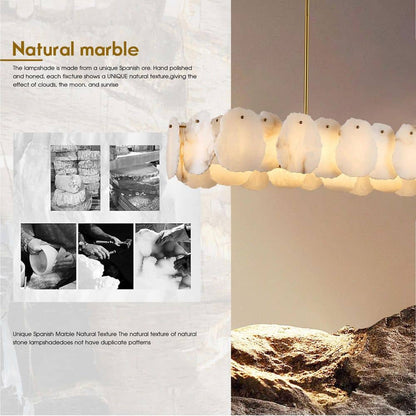 57.8 in. 1-Light Dimmable Integrated LED Brass Alabaster Chandelier, Luxury Large Marble Kitchen Island Chandelier