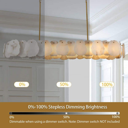 57.8 in. 1-Light Dimmable Integrated LED Brass Alabaster Chandelier, Luxury Large Marble Kitchen Island Chandelier