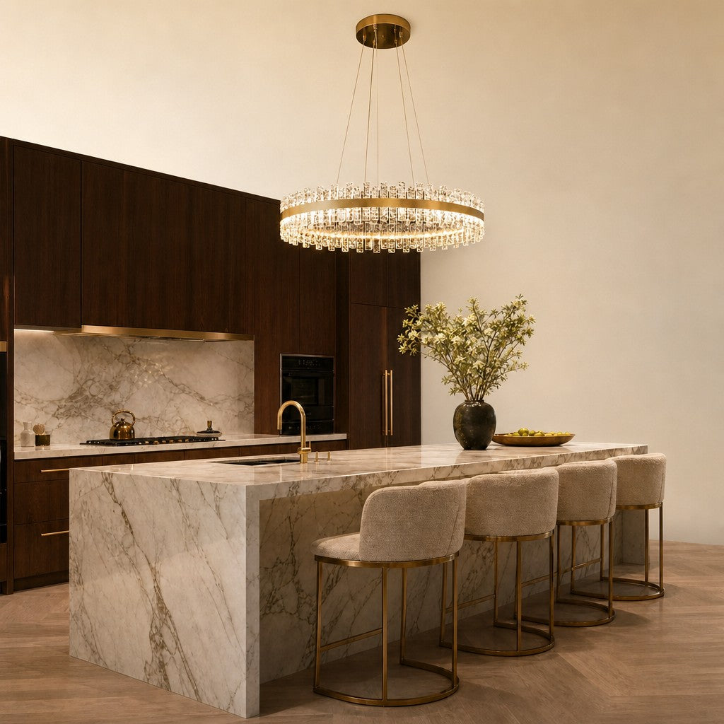 Brushed Gold Glass Fringe Modern Chandelier