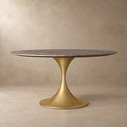 Round Stone-Top Steel-Base Dining Table