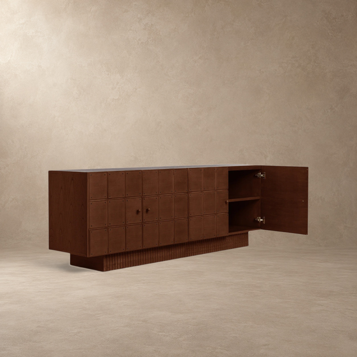 Geometric Fluted Plinth Wood Storage Console