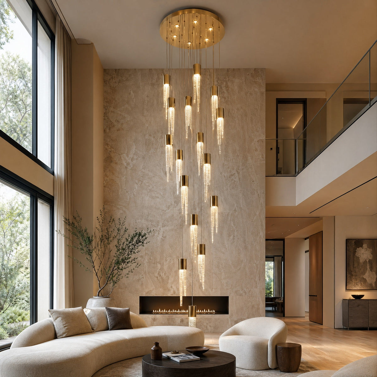 Cascading Glass Chandelier 24"