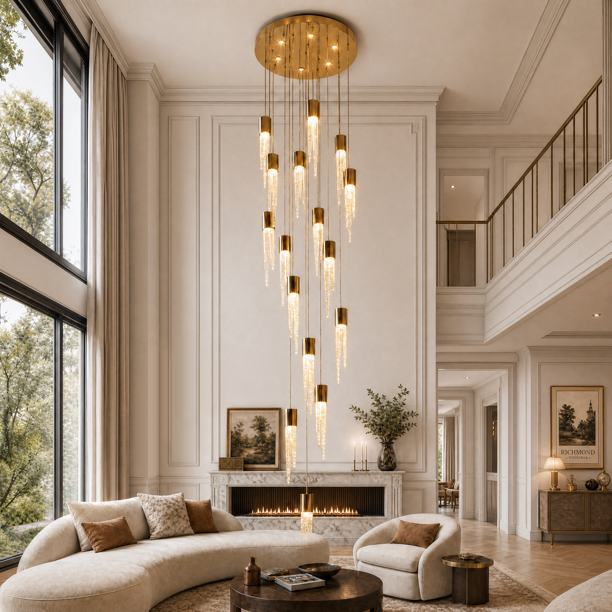Cascading Glass Chandelier 24"