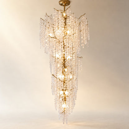 Cascading Gold Crystal Tiered Chandelier for High Ceilings