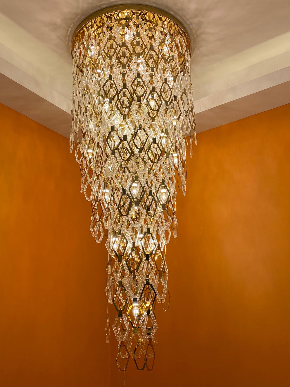 Modern Flush Mount Hexagon Crystal Chandelier for Staircase/Foyer