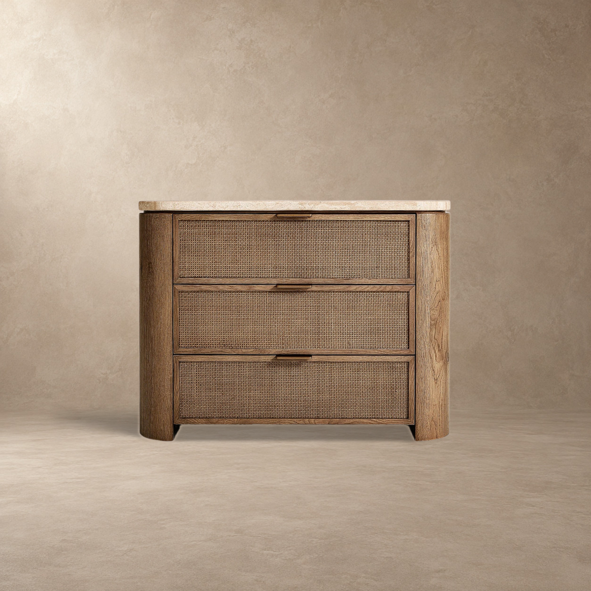 Happyarcadian Travertine Top Oak Bedside Table