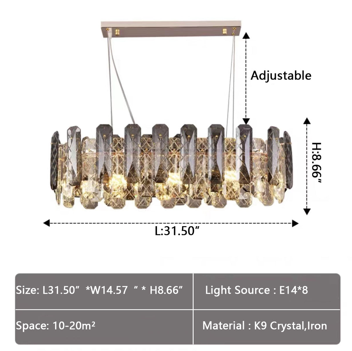 Modern Smoky Gray Crystal Chandelier Gleamy Light Fixture for Living/Dining Room/ Bedroom/ Home Office