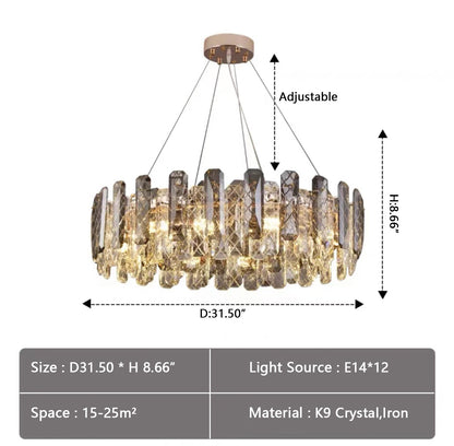 Modern Smoky Gray Crystal Chandelier Gleamy Light Fixture for Living/Dining Room/ Bedroom/ Home Office