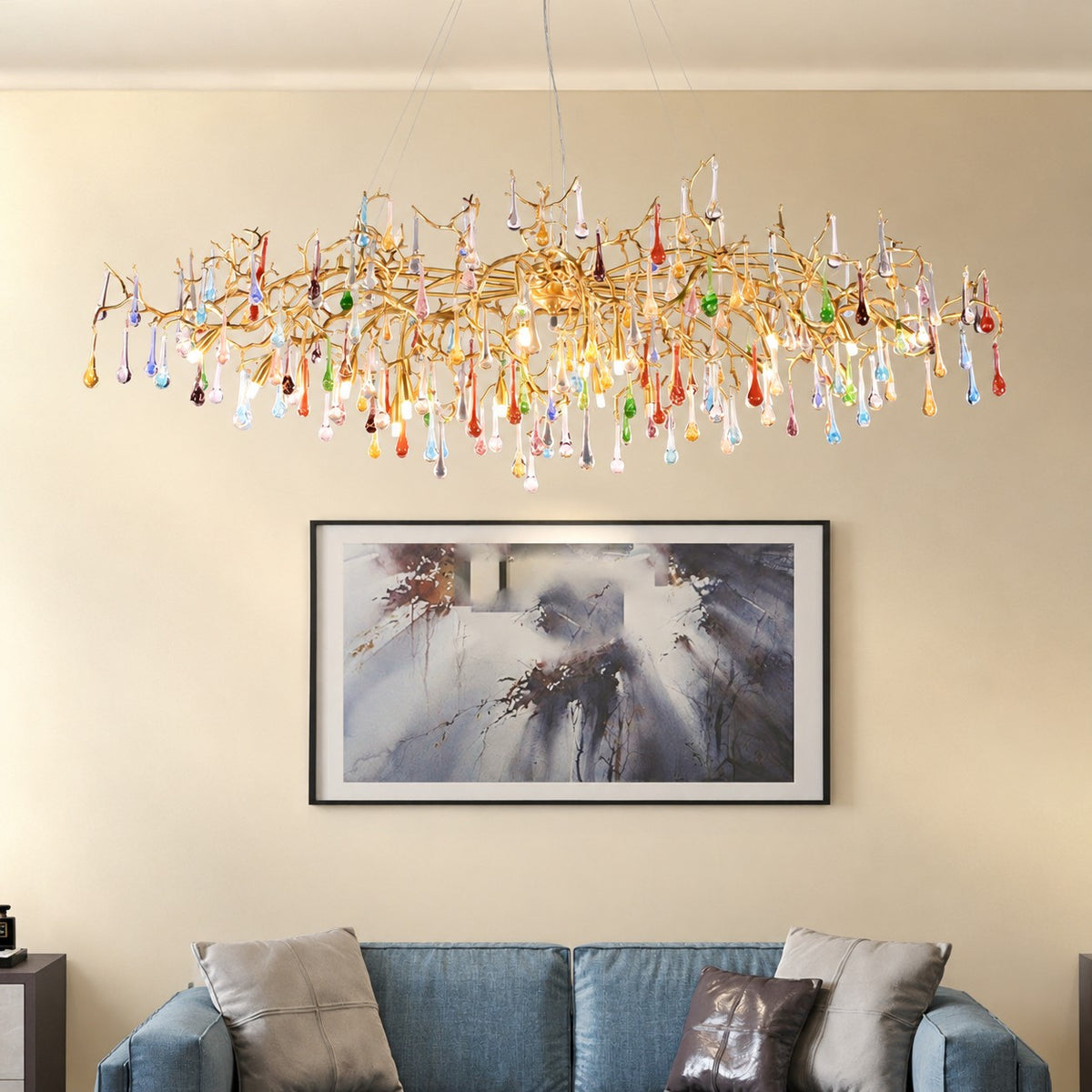 Colorful Raindrop Brass Branch Chandelier