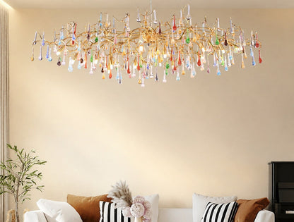 Colorful Raindrop Brass Branch Chandelier