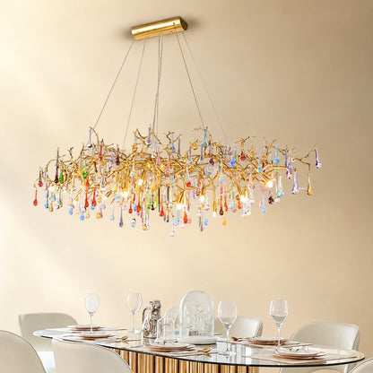 Colorful Raindrop Brass Branch Chandelier