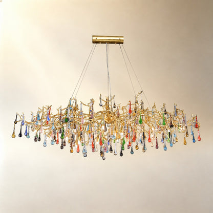 Colorful Raindrop Brass Branch Chandelier