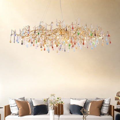 Colorful Raindrop Brass Branch Chandelier