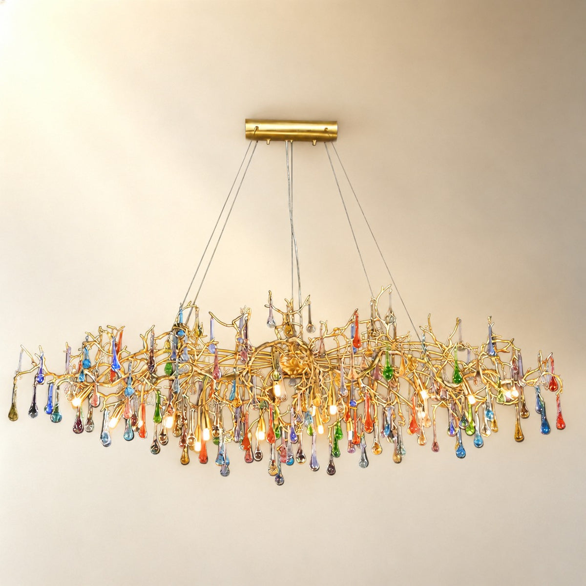 Colorful Raindrop Brass Branch Chandelier