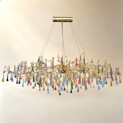 Colorful Raindrop Brass Branch Chandelier