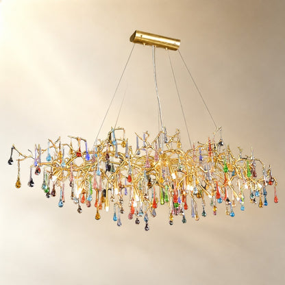 Colorful Raindrop Brass Branch Chandelier