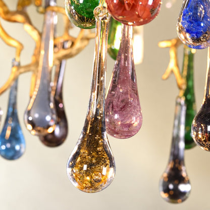 Colorful Raindrop Brass Branch Chandelier