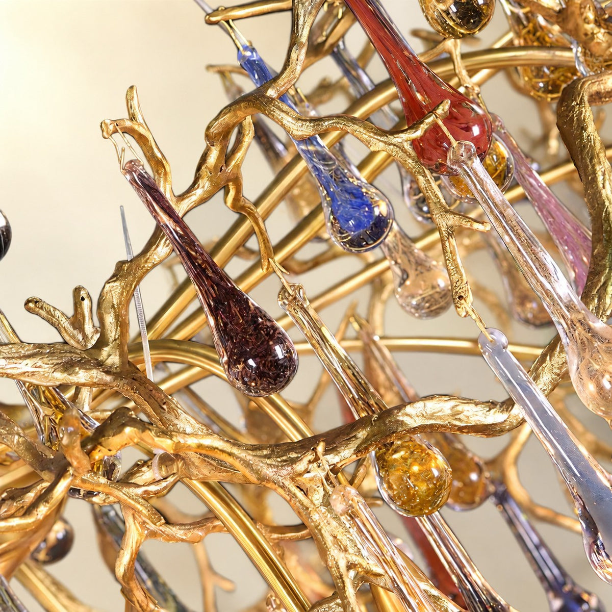 Colorful Raindrop Brass Branch Chandelier