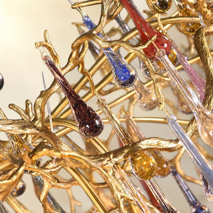 Colorful Raindrop Brass Branch Chandelier
