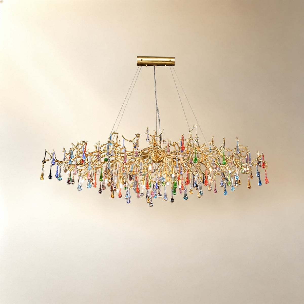 Colorful Raindrop Brass Branch Chandelier