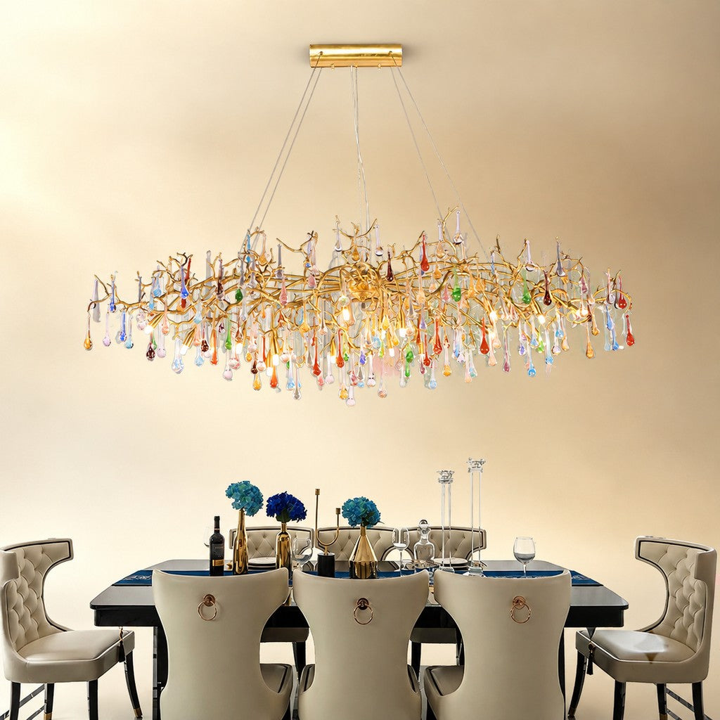 Colorful Raindrop Brass Branch Chandelier
