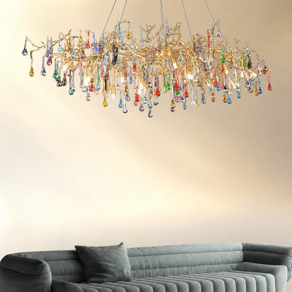Colorful Raindrop Brass Branch Chandelier