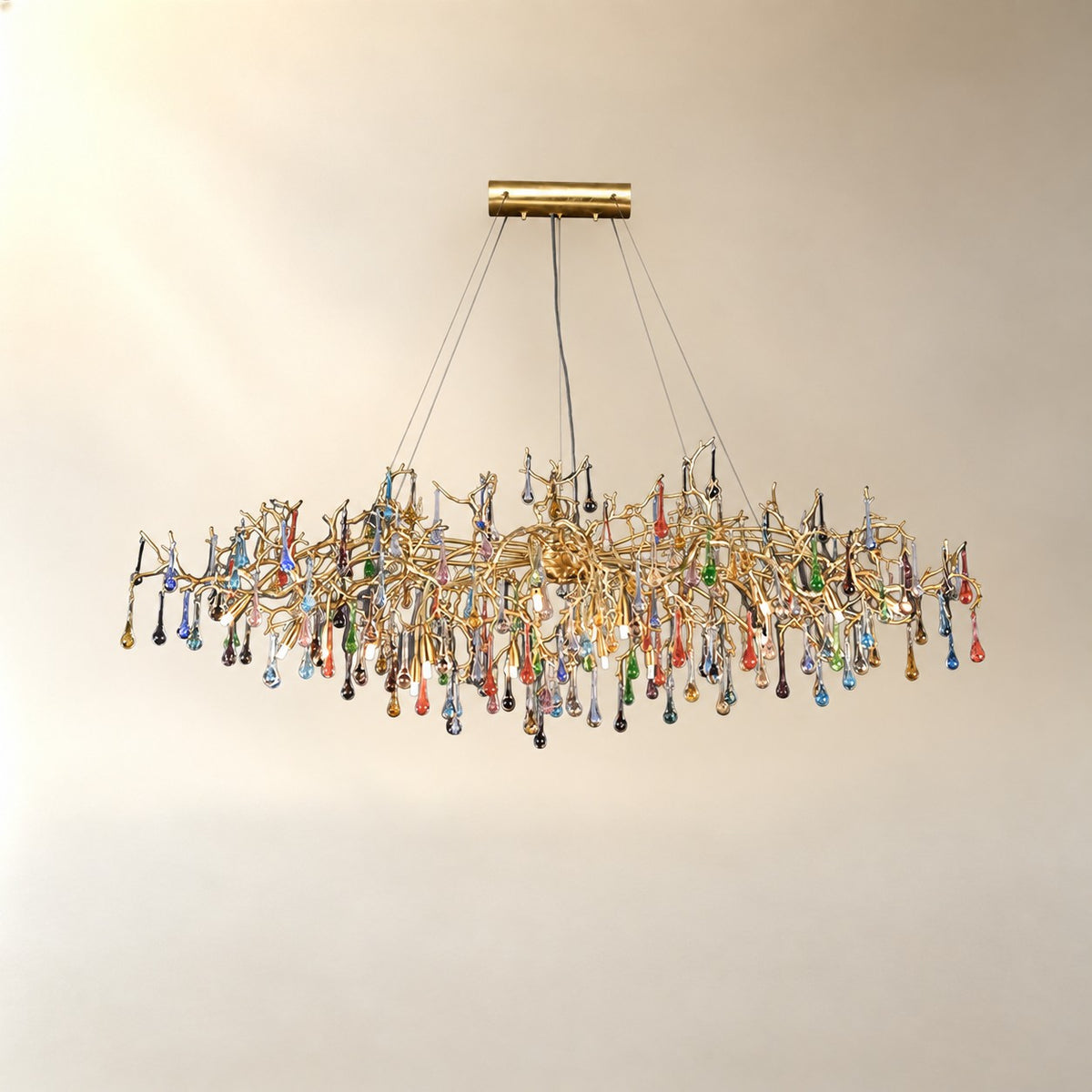 Colorful Raindrop Brass Branch Chandelier