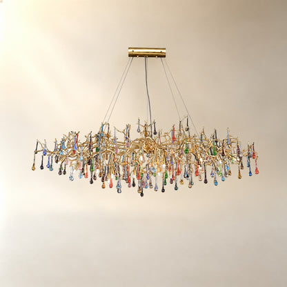 Colorful Raindrop Brass Branch Chandelier