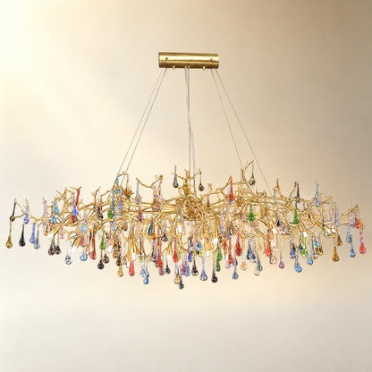 Colorful Raindrop Brass Branch Chandelier