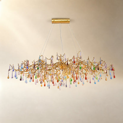 Colorful Raindrop Brass Branch Chandelier